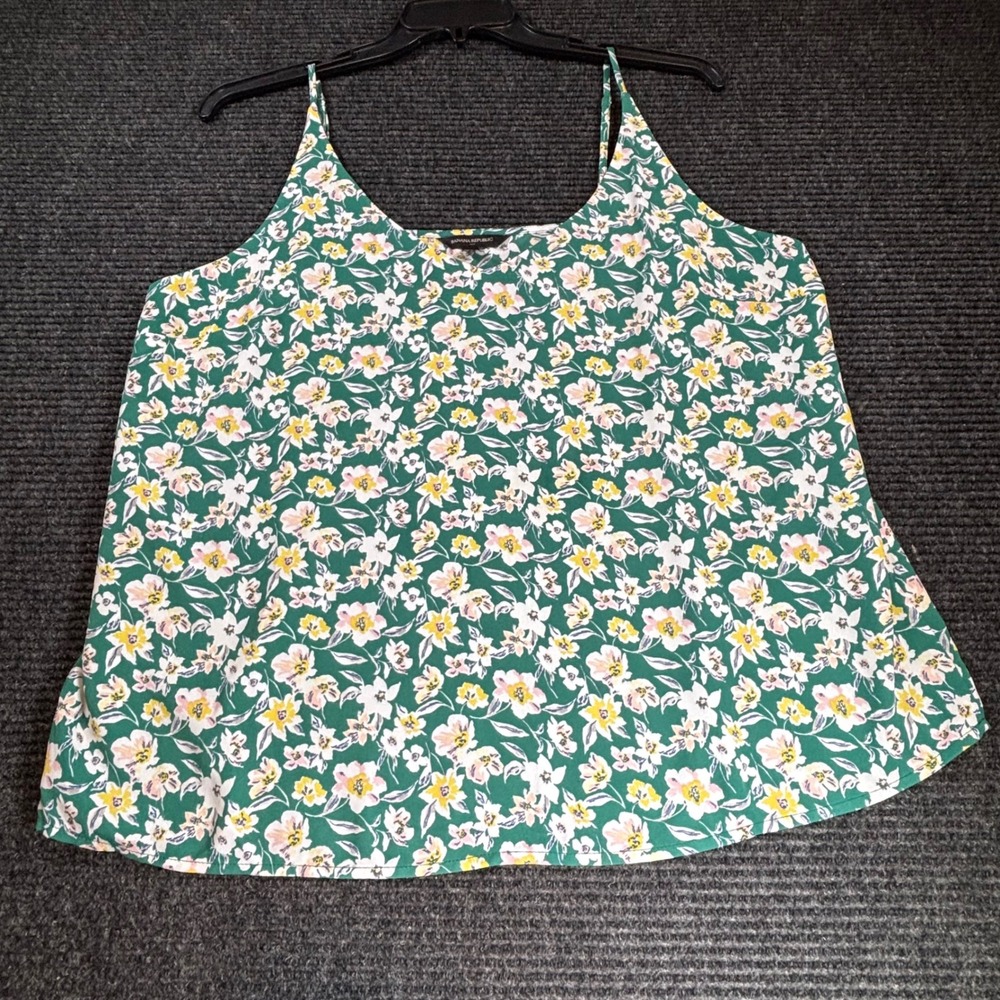 Banana‎ Republic Green Floral Cami Top XL Spaghetti Strap Layered Lined Tank